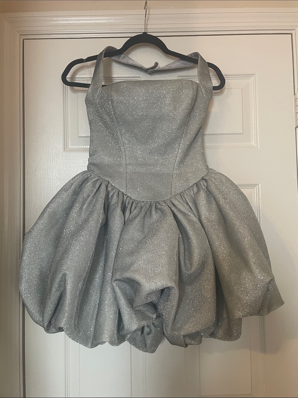 Sparkle Silver Strapless Bubble Mini Dress